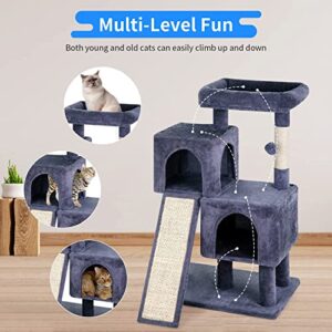 BestPet 36 inches Cat Tree for Indoor Cats Cat Tower with Scratching Posts Multi-Level Cat Furniture Condo with Ramp, Perch Spacious Cat Cave & Funny Toys for Kittens House,Dark Grey