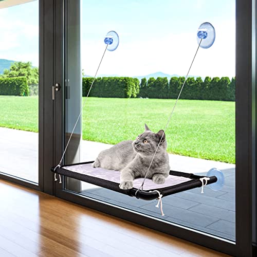 Yicostar Cat Window Perch X-Large, Cat Window Hammock Cat Bed Window, Safety and Space Saving Window Mounted Cat Seat for Large Cats Sunbathing & Napping (Black Premium Set)