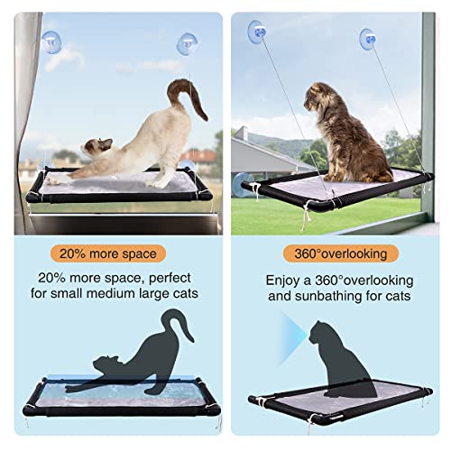 Yicostar Cat Window Perch X-Large, Cat Window Hammock Cat Bed Window, Safety and Space Saving Window Mounted Cat Seat for Large Cats Sunbathing & Napping (Black Premium Set)