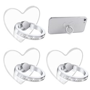 tiesome finger kickstand cell phone ring holder, 3 pcs finger ring grip stands 360° rotation 180° phone ring stand with diamond compatabile with smartphones(heart shape)