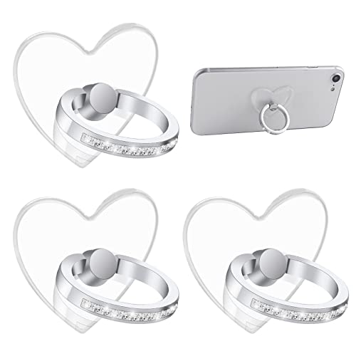 TIESOME Finger Kickstand Cell Phone Ring Holder, 3 Pcs Finger Ring Grip Stands 360° Rotation 180° Phone Ring Stand with Diamond Compatabile with Smartphones(Heart Shape)