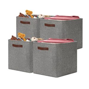 Consmos 4-Pack 13 Inch Large Fabric Storage Bins Storage Basket for Shelves (13"x13"x13"-4pack, Gray)