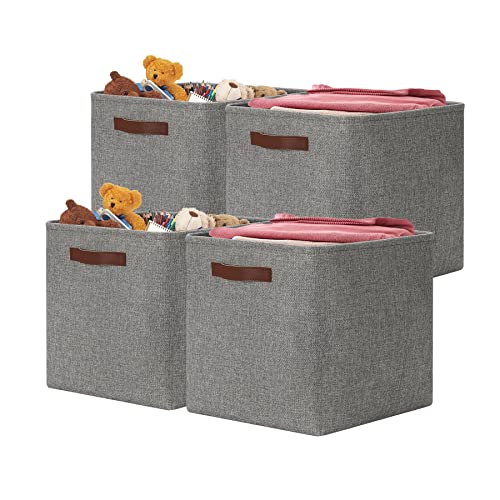 Consmos 4-Pack 13 Inch Large Fabric Storage Bins Storage Basket for Shelves (13"x13"x13"-4pack, Gray)