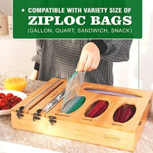 MatchWhiz Kitchen Ziplock Bag Organizer, Foil and Plastic Wrap Dispenser with Cutters. 6 IN 1 Kitchen Stamp Drawer Organizer.