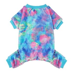 dog pajamas soft onesies for small dogs boys girls tie dye winter pjs velvet pet clothes puppy jumpsuits, pink small