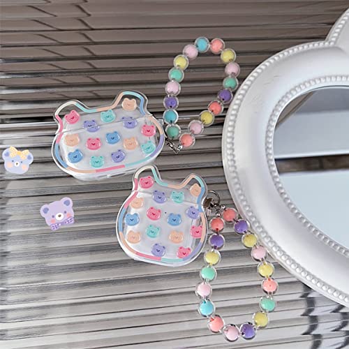 Cute AirPod Cases Korea Funny 3D Bear Design with Coloful Round Bead Bracelet Clear Soft Protective Cover Compatiable with AirPods 1st & 2nd Generation for Women and Girls