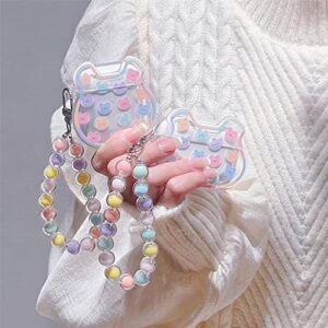 Cute AirPod Cases Korea Funny 3D Bear Design with Coloful Round Bead Bracelet Clear Soft Protective Cover Compatiable with AirPods 1st & 2nd Generation for Women and Girls