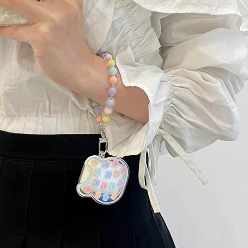 Cute AirPod Cases Korea Funny 3D Bear Design with Coloful Round Bead Bracelet Clear Soft Protective Cover Compatiable with AirPods 1st & 2nd Generation for Women and Girls