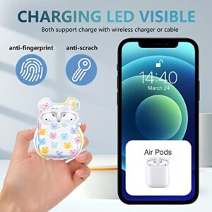 Cute AirPod Cases Korea Funny 3D Bear Design with Coloful Round Bead Bracelet Clear Soft Protective Cover Compatiable with AirPods 1st & 2nd Generation for Women and Girls