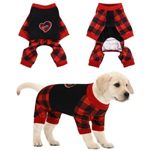 Dog Pajama Soft Dog Onesie Stretchy Pjs Pet Clothes Cat Shirt Outfit for Christmas Eve Costume Heart Reindeer Pattern