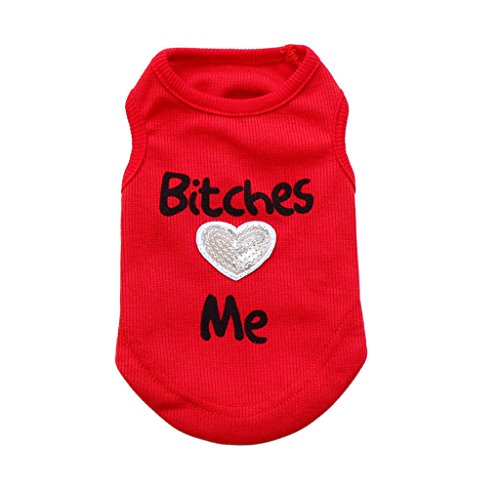 Harikaji Pet Clothes, Bitches Love Me Printed T-Shirt Small Dogs Vest Costume Summer Cute Puppy Sleeveless Clothes Apparel (L, Red)