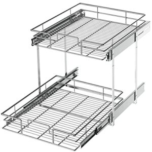 lovmor 2 tier individual pull out cabinet organizer 17" w x 21" d, slide out kitchen cabinet storage sliding shelves