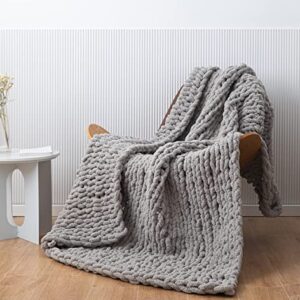 Chunky Knit Blanket Soft Chenille Yarn Knitted Throw Blanket 50"X60" Handmade Cable Warm Thick Giant Blanket for Couch Bed Trips (Light Grey, Throw 50"X60")