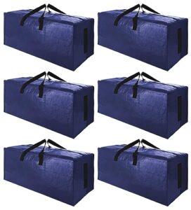 sweet dolphin 6 pack extra large moving bags with strong zippers & carrying handles, heavy duty storage tote for space saving moving storage, fold flat, alternative to moving box (navy blue)