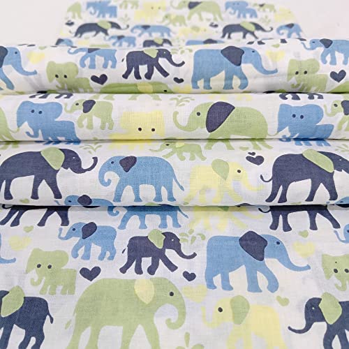 Trade Star 3 Yard Hand Block Printed 100% Super Soft Natural Dyes Cotton Fabric for Kids Bedding Decor (Baby Elephant)