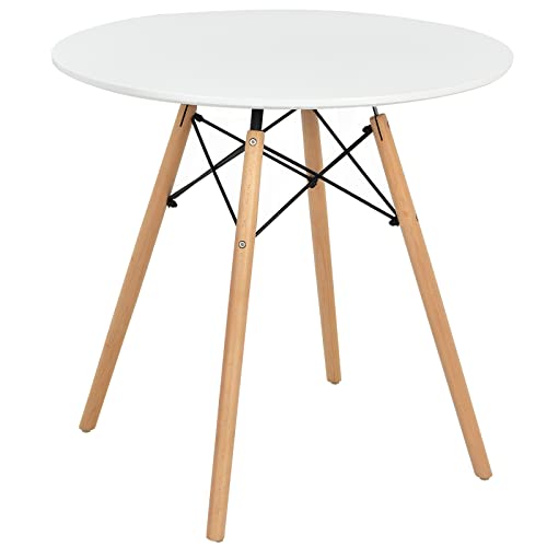 Giantex White Dining Table, 31.5" D x 32" H Round Dining Room Table with Solid Beech Wood Legs, Modern Kitchen Table with TSCA Certification for Small Places, White & Natural