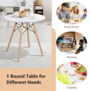 Giantex White Dining Table, 31.5" D x 32" H Round Dining Room Table with Solid Beech Wood Legs, Modern Kitchen Table with TSCA Certification for Small Places, White & Natural