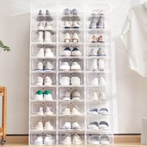 24pcs shoe storage box foldable storage plastic clear home organizer stackable shoe organizer boxes, clear plastic shoe organizer for closet, easy assembly space saving foldable shoe holder containers bins