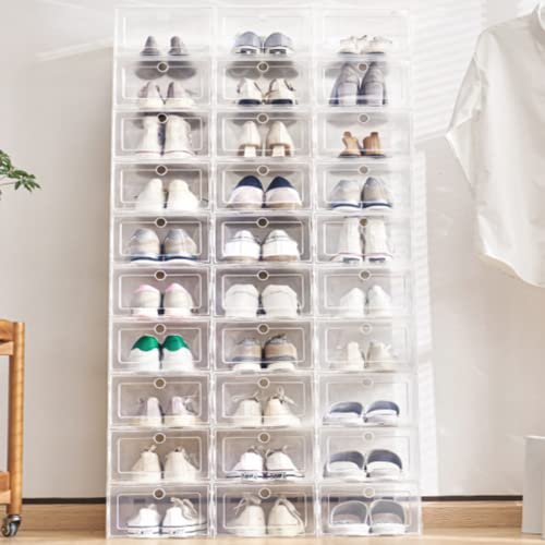 24pcs Shoe Storage Box Foldable Storage Plastic Clear Home Organizer Stackable Shoe Organizer Boxes, Clear Plastic Shoe Organizer for Closet, Easy Assembly Space Saving Foldable Shoe Holder Containers Bins