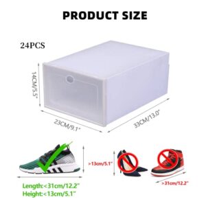 24pcs Shoe Storage Box Foldable Storage Plastic Clear Home Organizer Stackable Shoe Organizer Boxes, Clear Plastic Shoe Organizer for Closet, Easy Assembly Space Saving Foldable Shoe Holder Containers Bins