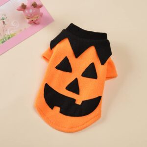 dog cat halloween customes fleece pumpkin sweater cute for small puppies with button closure easy to wear for small medium pets (medium)