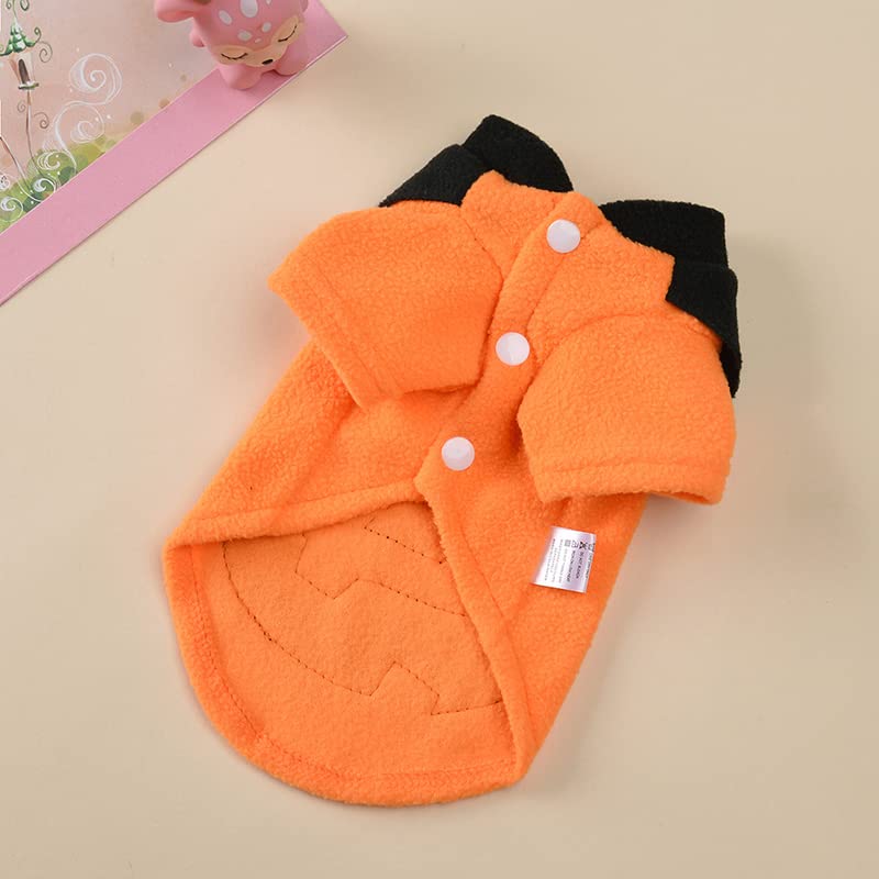 Dog Cat Halloween Customes Fleece Pumpkin Sweater Cute for Small Puppies with Button Closure Easy to Wear for Small Medium Pets (Medium)