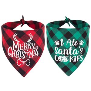 ptdecor 2 pack christmas dog bandanas red green plaid dog scarf bibs kerchief set merry christmas dog costume accessories bandanas for small medium large dogs pets