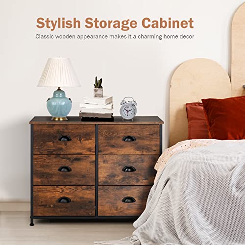 Giantex 6 Drawer Dresser for Bedroom, Chest of Drawers with Wood Top, Sturdy Steel Frame, Anti-toppling Kit, Retro Storage Cabinet with Removable Drawers for Living Room, Closet, Nursery