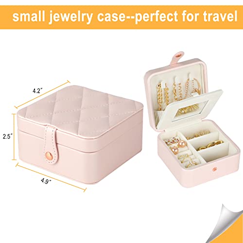 DQUTAR Travel Jewelry Case with Mirror, Portable Small Jewelry Box, PU Leather Mini Jewellery Organizer Storage Earrings Rings Necklaces for Women Girls Gifts