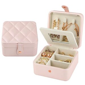 DQUTAR Travel Jewelry Case with Mirror, Portable Small Jewelry Box, PU Leather Mini Jewellery Organizer Storage Earrings Rings Necklaces for Women Girls Gifts