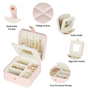 DQUTAR Travel Jewelry Case with Mirror, Portable Small Jewelry Box, PU Leather Mini Jewellery Organizer Storage Earrings Rings Necklaces for Women Girls Gifts