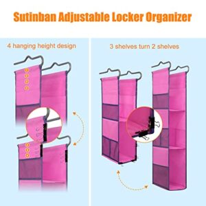 Libeder 3 Shelf Hanging Locker Organizer for School, Work, Gym, Closet, Adjustable Hanging Locker Accessories Shelves for Girls Boys, Hangs from Shelf, Rod to Create Storage Space(Pink-Purple)