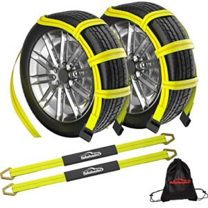 Autofonder 2Pc Tow Dolly Basket Straps with Flat Hook for 14"-17" Tires -10,000 lbs Breaking Strength Tire Bonnet&Tire Net -2” Over Wheel Car Basket Tie Down Straps with Axle Straps,Carrying Bag