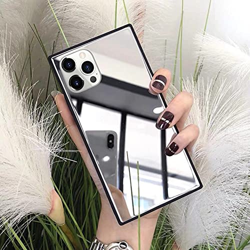 LUVI Compatible with iPhone 14 Pro Max Square Mirror Case for Women Makeup Cute Luxury Glossy Glass Mirror Back Design with Silicone Bumper Slim Thin Case Fashion Protective Shockproof Cover