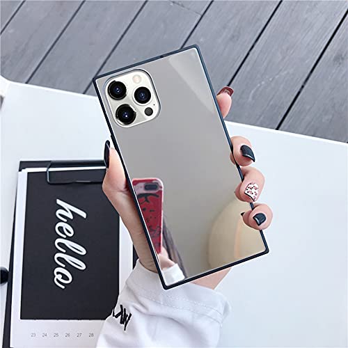 LUVI Compatible with iPhone 14 Pro Max Square Mirror Case for Women Makeup Cute Luxury Glossy Glass Mirror Back Design with Silicone Bumper Slim Thin Case Fashion Protective Shockproof Cover