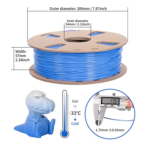 TRONXY PLA 3D Printer Filament 1.75mm Color Changing Filament with Temperature Blue to White Color Change PLA 1KG Spool Cardboard