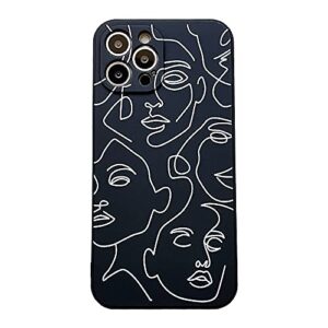 compatible with iphone 14 pro phone case art abstract line face design silicone protective cover for apple iphone 14 pro 6.1 cases - black