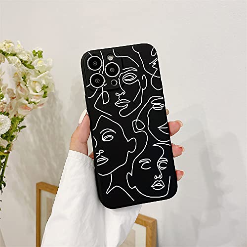 Compatible with iPhone 14 Pro Phone Case Art Abstract Line Face Design Silicone Protective Cover for Apple iPhone 14 Pro 6.1 Cases - Black
