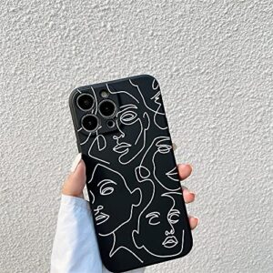 Compatible with iPhone 14 Pro Phone Case Art Abstract Line Face Design Silicone Protective Cover for Apple iPhone 14 Pro 6.1 Cases - Black