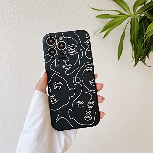 KAXLIDEN Abstract Art Line Face Design Silicone Case for iPhone 14 Pro Max 6.7" - Black
