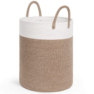 indressme tall woven rope laundry basket, baby nursery laundry hamper for clothes, towels, toys, blankets, decorative basket for living room, nursery, bedroom, yoga mat basket, 15 x 20 inches, 57l