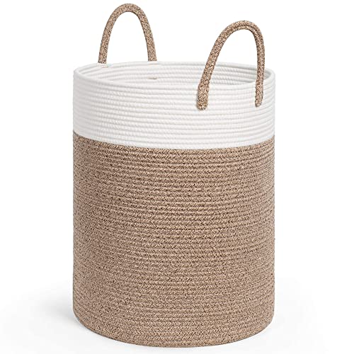 INDRESSME Tall Woven Rope Laundry Basket, Baby Nursery Laundry Hamper for Clothes, Towels, Toys, Blankets, Decorative Basket for Living Room, Nursery, Bedroom, Yoga Mat Basket, 15 x 20 inches, 57L