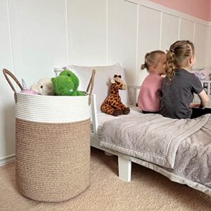 INDRESSME Tall Woven Rope Laundry Basket, Baby Nursery Laundry Hamper for Clothes, Towels, Toys, Blankets, Decorative Basket for Living Room, Nursery, Bedroom, Yoga Mat Basket, 15 x 20 inches, 57L