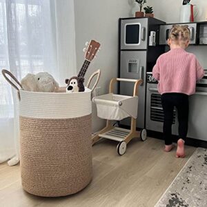 INDRESSME Tall Woven Rope Laundry Basket, Baby Nursery Laundry Hamper for Clothes, Towels, Toys, Blankets, Decorative Basket for Living Room, Nursery, Bedroom, Yoga Mat Basket, 15 x 20 inches, 57L