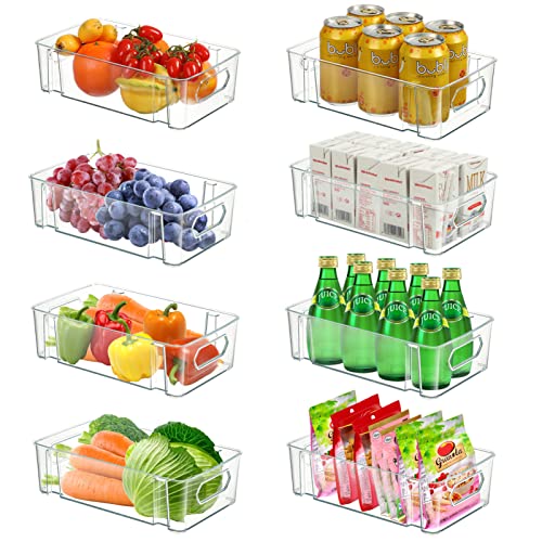 Refrigerator Organizer Bins, Hemoton 8pcs Stackable Fridge Organizer with Built- In Handles, PET Clear Bins For Fridge, Kitchen Cabinet, Pantry and Countertops, 10.39 x 6.1 x 2.95 inches