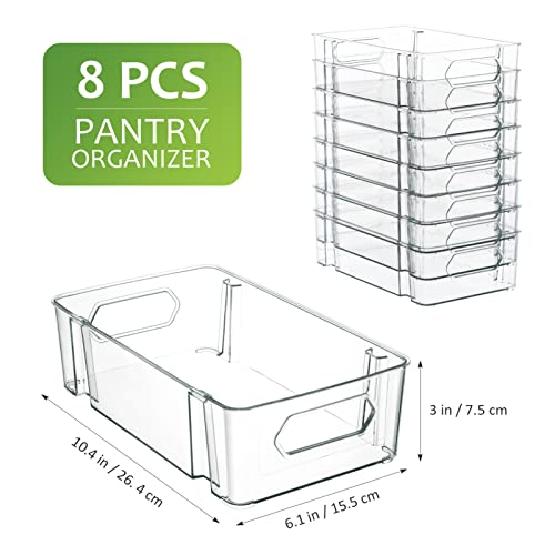 Refrigerator Organizer Bins, Hemoton 8pcs Stackable Fridge Organizer with Built- In Handles, PET Clear Bins For Fridge, Kitchen Cabinet, Pantry and Countertops, 10.39 x 6.1 x 2.95 inches