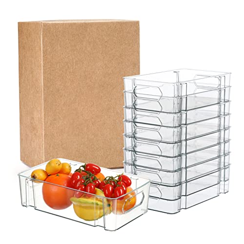 Refrigerator Organizer Bins, Hemoton 8pcs Stackable Fridge Organizer with Built- In Handles, PET Clear Bins For Fridge, Kitchen Cabinet, Pantry and Countertops, 10.39 x 6.1 x 2.95 inches