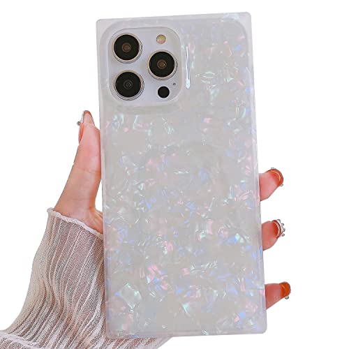 JFWEN Compatible with iPhone 14 Pro Max Case 6.7 inch 2022 Glitter Marble Square Edge Design Shockproof Soft TPU Silicone Bling Cute Protective Phone Cases Cover for Women (Multicolor)