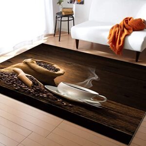 many coffee beans decorative area rug, cup of coffee retro home rug, bedroom rug with non-slip backing washable for bedroom living room dining room office (5ft×6ft)