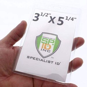 100 Pack - 3 1/2" X 5 1/4" Large Badge Holders - Clear Plastic Name Tag Sleeves, Vaccination Card Protector, Concert Ticket, Press Pass or Sporting Event Holder by Specialist ID (4X6 Outside)